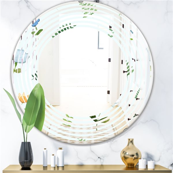 Designart 24-in Retro Floral Pattern IX Modern Round Wall Mirror ...