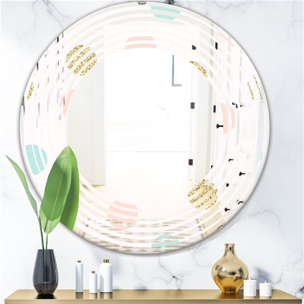 Designart 24-in Gold Chic Design III Round Wall Mirror