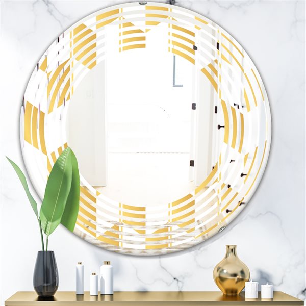 Designart 24-in Gold and White Geometric Pattern I Modern Round Mirror ...