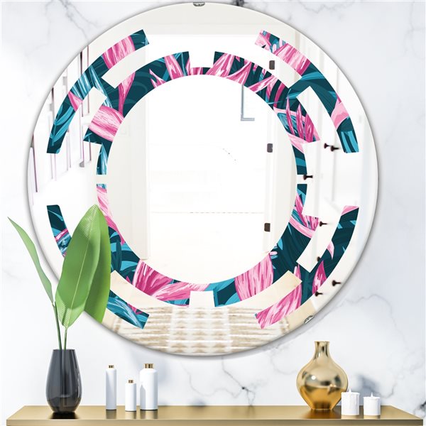 Designart 24-in Handdrawn Tropical Flowers Modern Round Wall Mirror ...