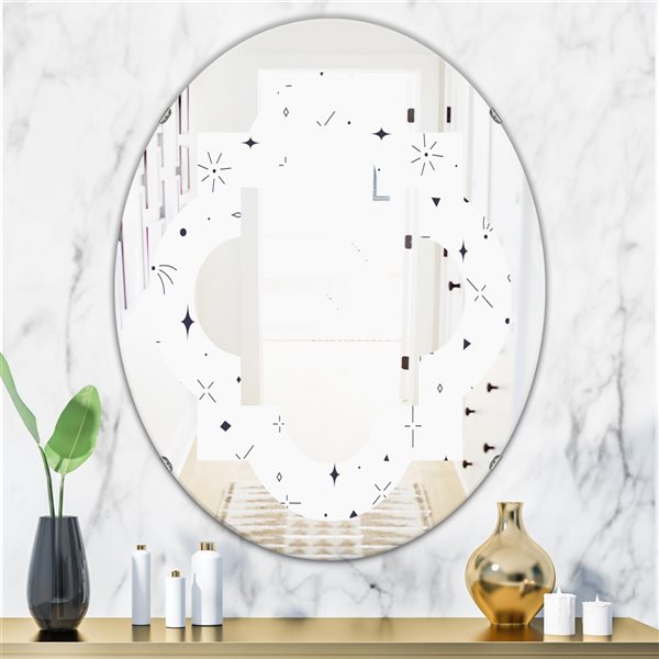 Designart 31.5-in x 23.7-in Golden Geometrical Diamond Pattern III Modern Oval Wall Mirror