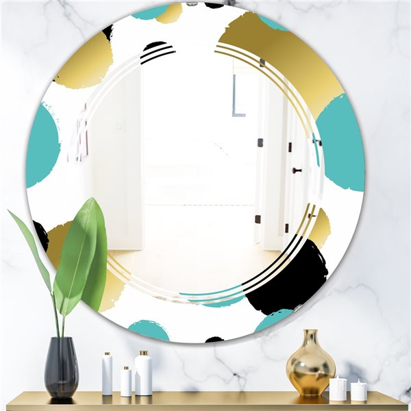 Designart 24-in Gold and Blue Circles Round Wall Mirror MIR24038-C4-C24 ...