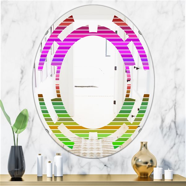 Designart 31.5-in x 23.7-in Horizontal Retro Geometrical Pattern II Decorative Oval Wall Mirror