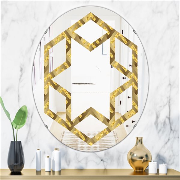 Designart 31.5-in x 23.7-in Golden Plaid Pattern Oval Mirror | RONA