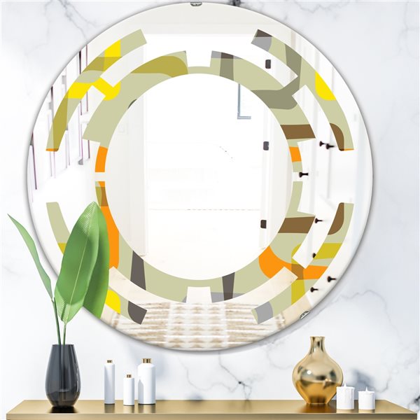 Designart 24-in Retro Square Design VII Modern Round Wall Mirror ...