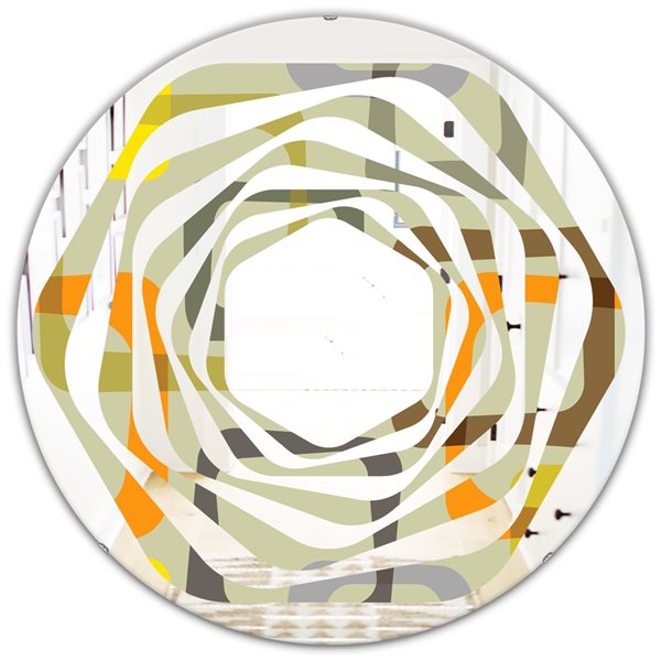 Designart 24-in Retro Square Design VII Yellow Round Wall Mirror