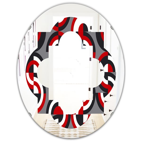 Designart 31.5-in x 23.7-in Red Retro Circular Pattern Geometrical Modern Oval Wall Mirror