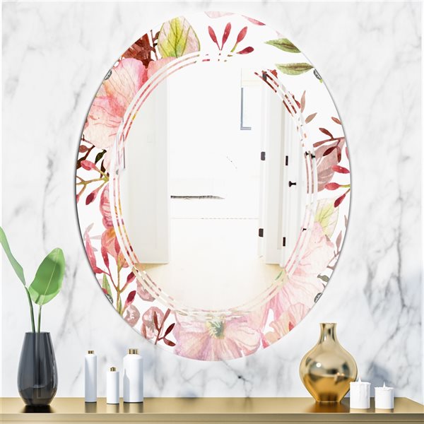 Designart 31.5-in x 23.7-in Floral Botanical Retro III Modern Oval Mirror