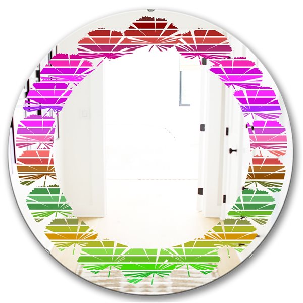 Designart 24-in Purple Horizontal Retro Geometrical Pattern II Round Wall Mirror