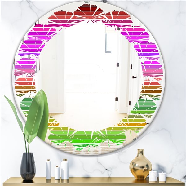 Designart 24-in Purple Horizontal Retro Geometrical Pattern II Round Wall Mirror
