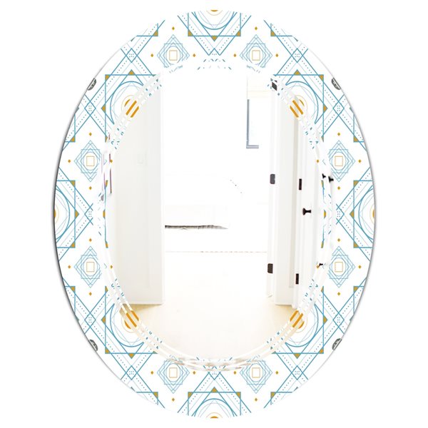 Designart 31.5-in x 23.7-in Retro Minimal Patttern in Orange and Blue Oval Mirror