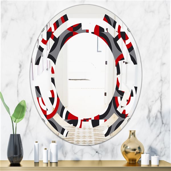 Designart 31.5-in x 23.7-in Retro Circular Pattern Geometrical Modern Oval Wall Mirror