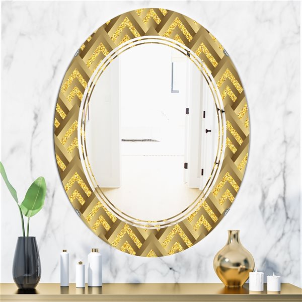 Designart 31.5-in x 23.7-in Golden Plaid Pattern Decorative Oval Wall ...