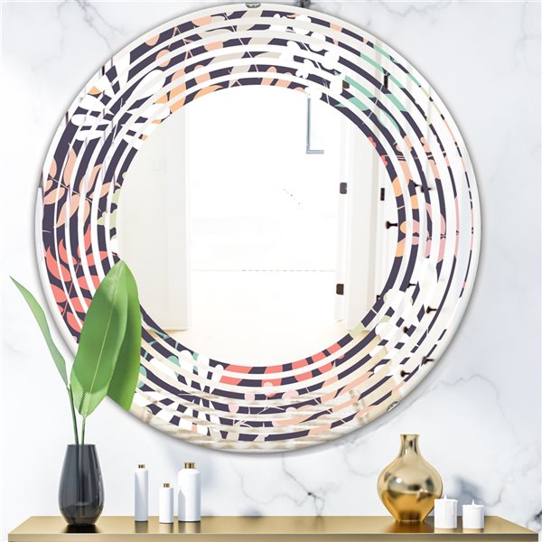 Designart 24 In Retro Botanical Pattern II Modern Round Wall Mirror   330887398 MainImage 001 L 