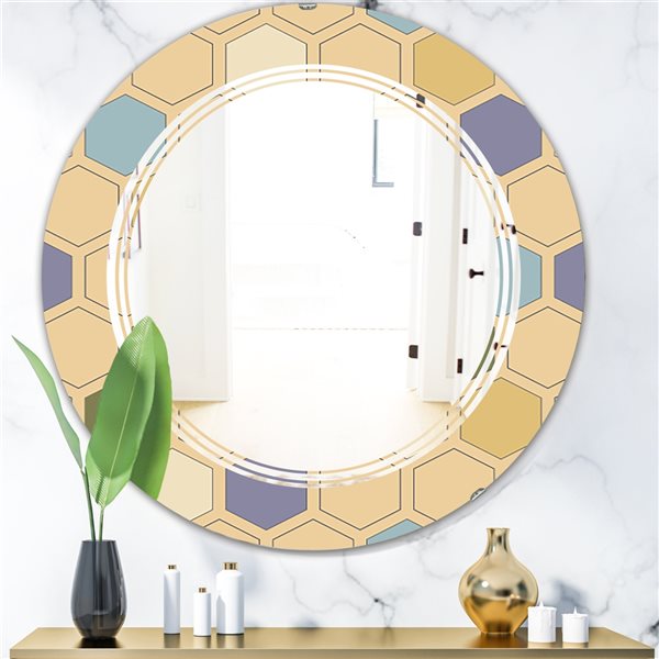 Designart 24-in Retro Hexagon PatternX Modern Round Mirror MIR24030-C4 ...