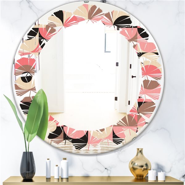 Designart 24-in Pink Retro Geometric Design XI Round Wall Mirror ...