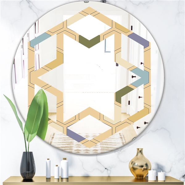 Designart 24-in Retro Beige Hexagon PatternX Modern Round Wall Mirror ...