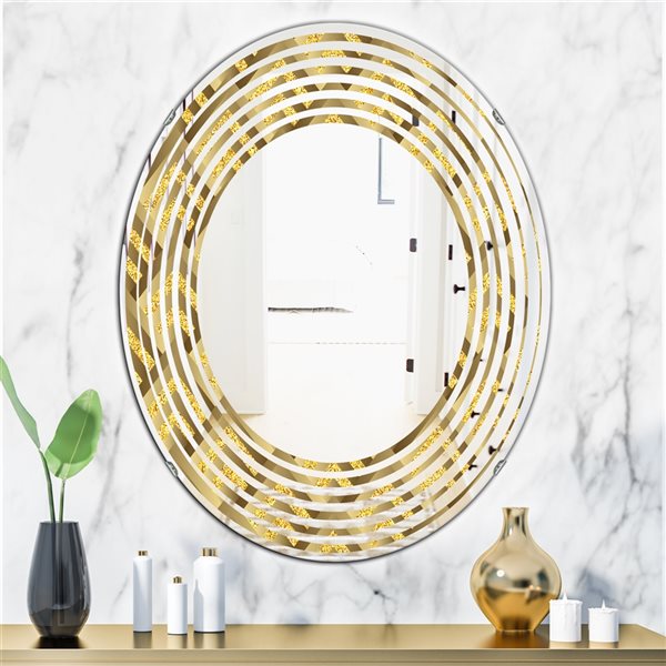 Designart 31.5-in x 23.7-in Golden Plaid Pattern Modern Oval Mirror | RONA