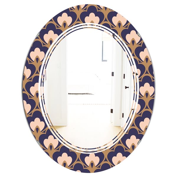 Designart 31.5-in x 23.7-in Retro Ornamental Design IX in Blue Cottage Oval Wall Mirror