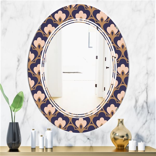 Designart 31.5-in x 23.7-in Retro Ornamental Design IX in Blue Cottage Oval Wall Mirror
