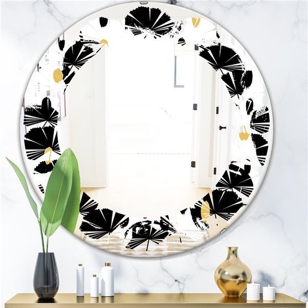 Designart 24-in Monochrome Geometric Pattern V Modern Round Wall Mirror ...