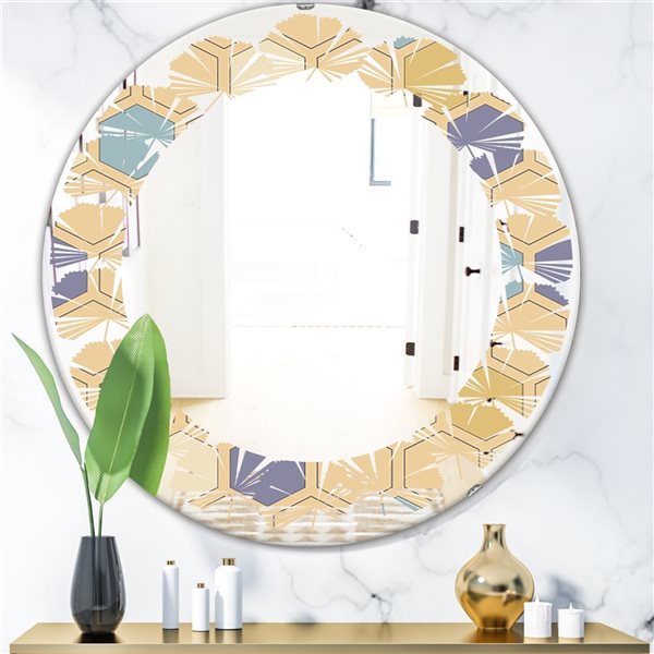 Designart 24-in Retro Hexagon PatternX Beige Modern Round Wall Mirror ...