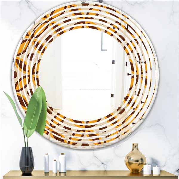 Designart 24-in Retro Ornamental Design V Gold Round Wall Mirror ...