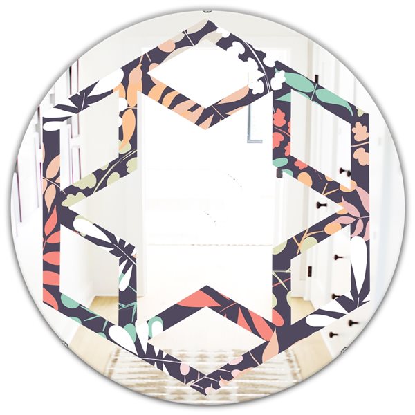 Designart 24-in Retro Botanical Pattern II Modern Round Decorative Mirror