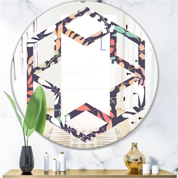 Designart 24-in Retro Botanical Pattern II Modern Round Decorative Mirror
