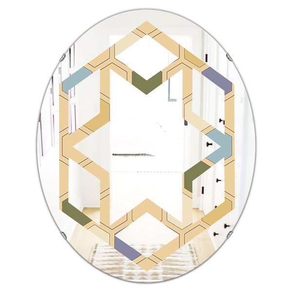 Designart 31.5-in x 23.7-in Retro Hexagon PatternX Beige Modern Oval Wall Mirror
