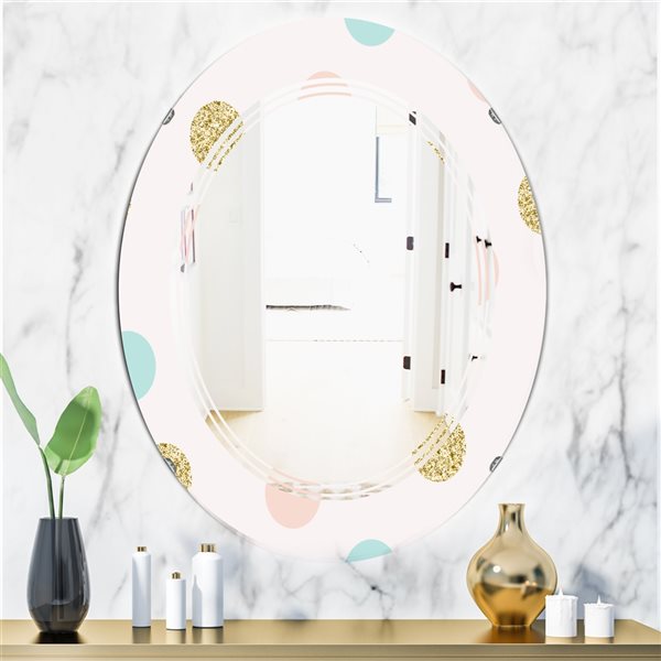 Designart 31.5-in x 23.7-in Gold Chic Design III Oval Wall Mirror