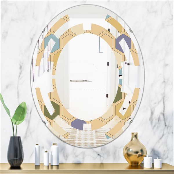 Designart 31.5-in x 23.7-in Retro Hexagon PatternX Oval Wall Mirror | RONA