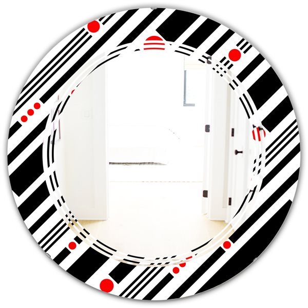 Designart 24-in Retro Geometrical Black Abstract Minimal Pattern XII Modern Round Mirror