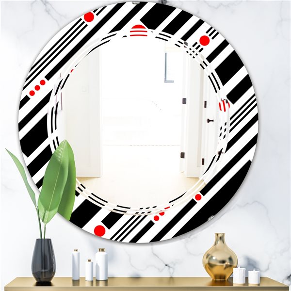 Designart 24-in Retro Geometrical Black Abstract Minimal Pattern XII Modern Round Mirror