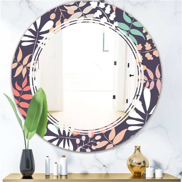 Designart 24-in Retro Botanical Pattern II Modern Round Mirror MIR24020 ...