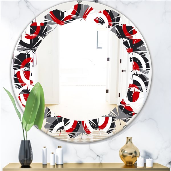 Designart 24-in Red Retro Circular Pattern Geometrical Round Wall 