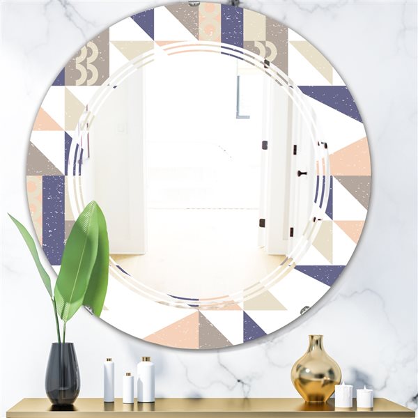 Designart 24-in Blue Retro Geometric Design X Modern Round Wall Mirror 