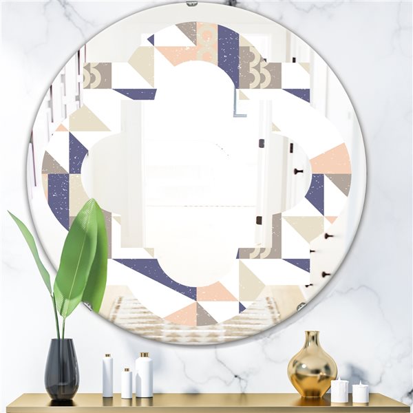 Designart 24-in Retro Blue Geometric Design X Modern Round Wall Mirror 