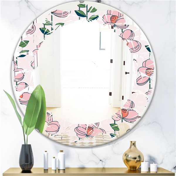 Designart 24-in Pink Floral Botanical Retro XII Cottage Round Wall ...