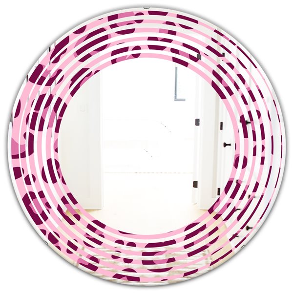 Designart 24-in Pink Leopard Pattern Decorative Round Wall Mirror