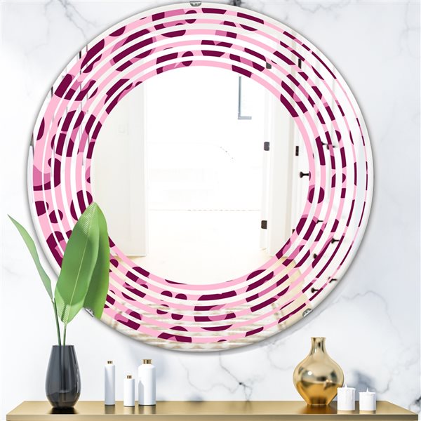 Designart 24-in Pink Leopard Pattern Decorative Round Wall Mirror