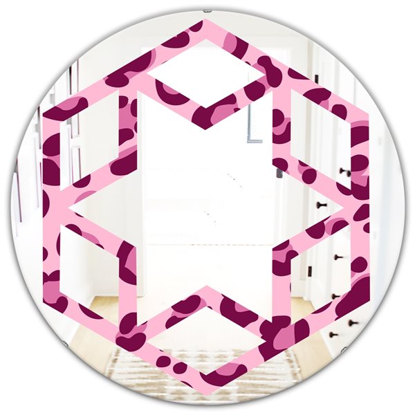Designart 24-in Pink Leopard Pattern Modern Round Mirror