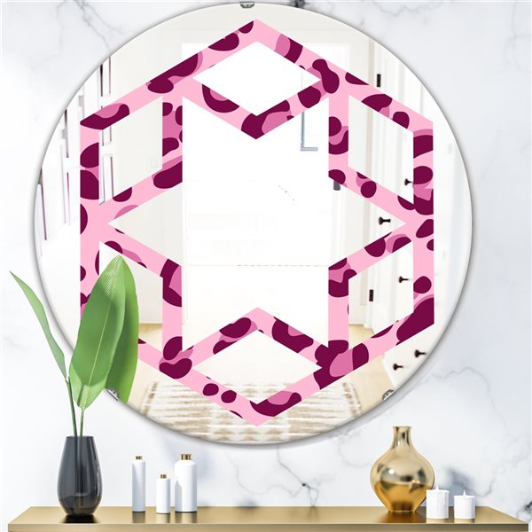 Designart 24-in Pink Leopard Pattern Modern Round Mirror