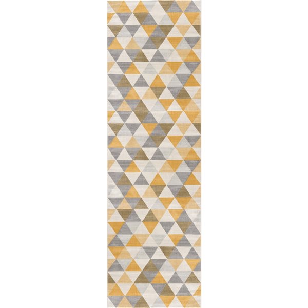 Rug Branch Geometric Mid-Century Modern  Yellow Beige Indoor Runner Rug - 2x15