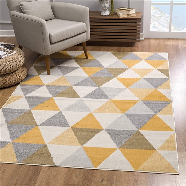 Rug Branch Geometric Mid-Century Modern  Yellow Beige Indoor Doormat Rug - 2x5