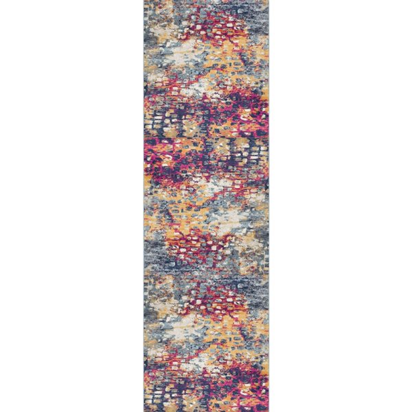 Tapis de couloir d'intérieur Rug Branch Abstract Boho Jaune Bleu - 2x13