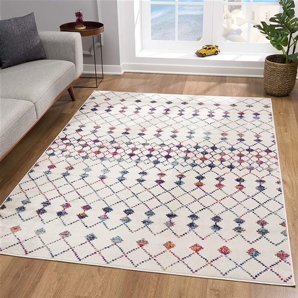 cream geometric area rug