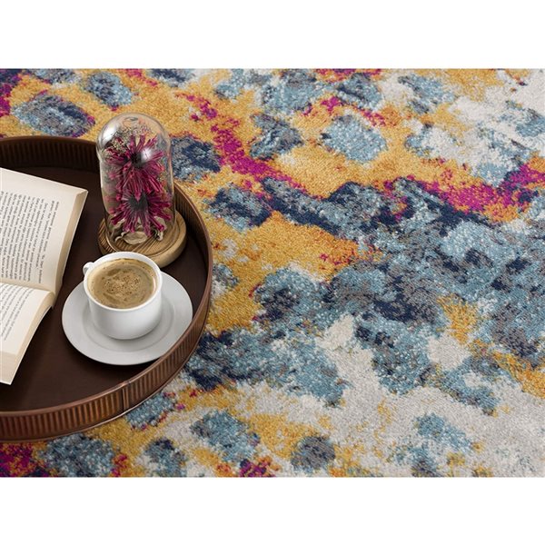 Tapis de couloir d'intérieur Rug Branch Abstract Boho Jaune Bleu - 2x15