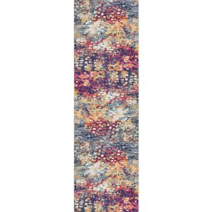 Tapis de couloir d'intérieur Rug Branch Abstract Boho Jaune Bleu - 2x15