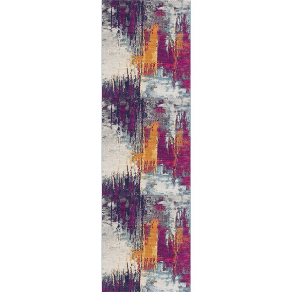 Rug Branch Abstract Mid-Century Modern Purple Orange Indoor Runner Rug - 2x8